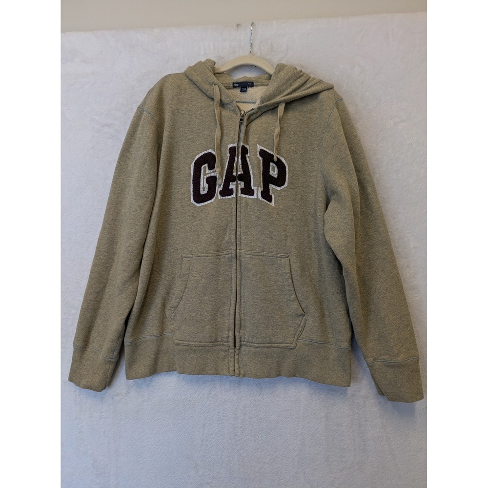 GAP Men's Full Zip Hoodie Gray Heathered Logo Hooded Sweatshirt Size L‎